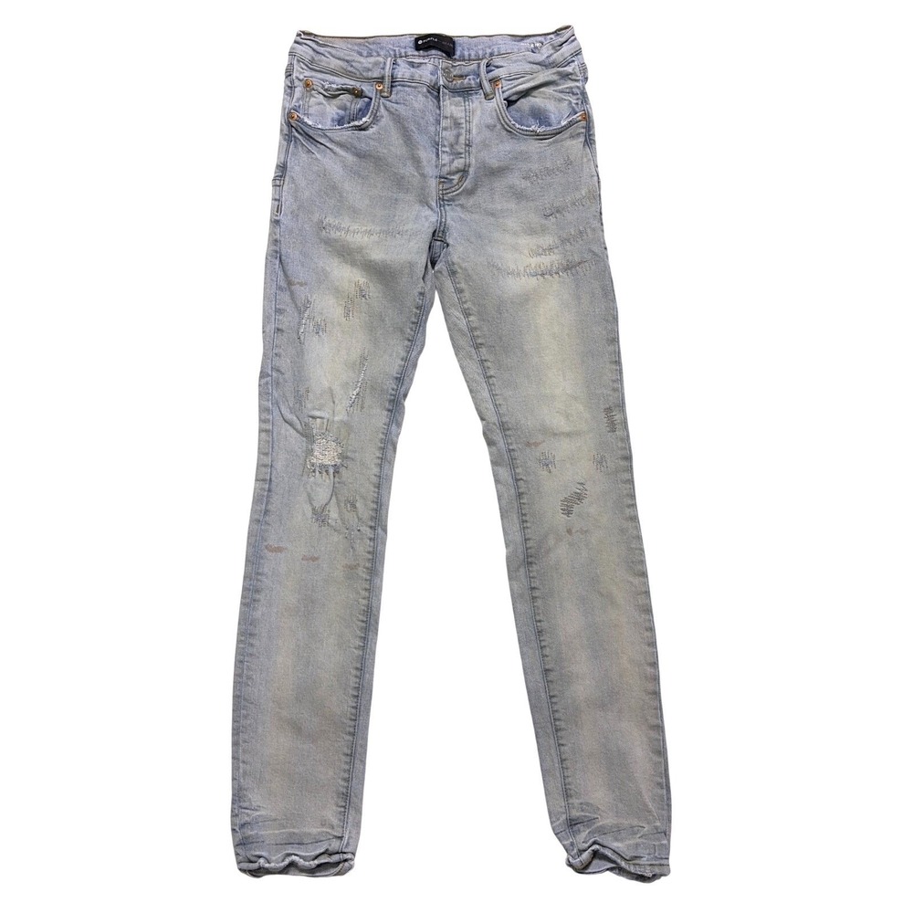 Purple Brand P001 Slim Fit Jeans Mens 33 Blue‎ Distressed Raw Hem Denim